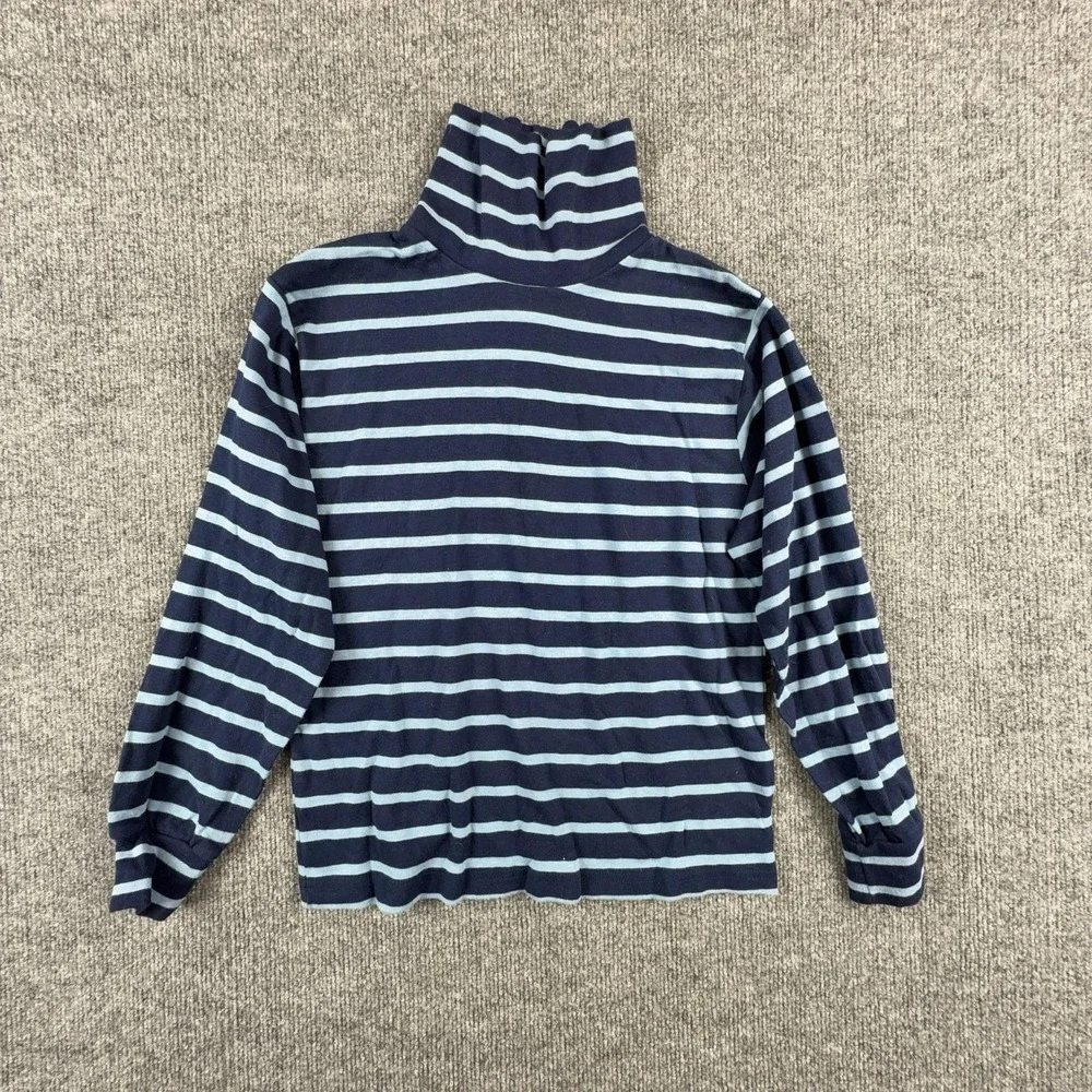 VTG Lydia Jane Shirt Girls 10/12 Blue Navy Striped Turtleneck Long Sleeve Cotton